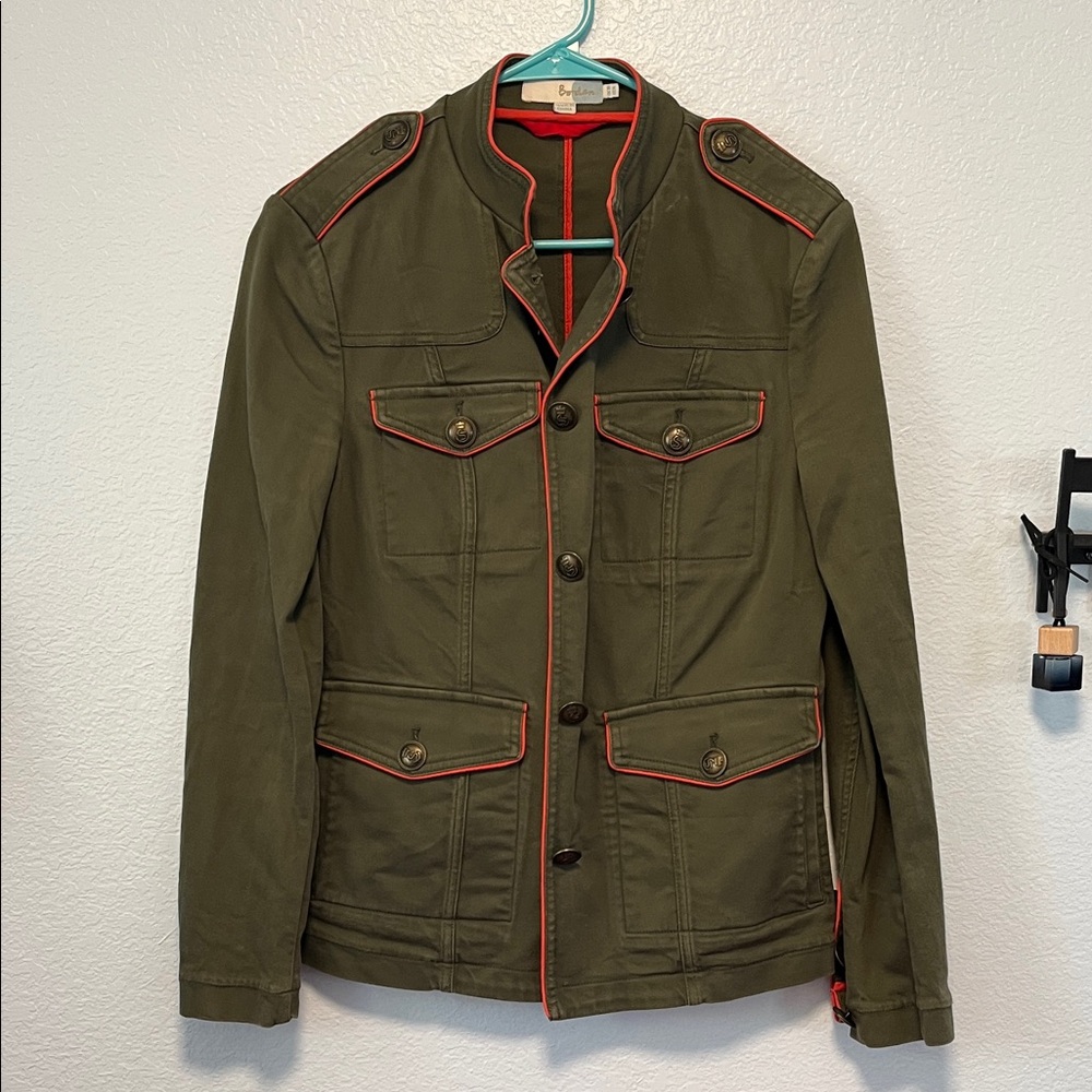 Boden Olive Utility Jacket with Pink Trim